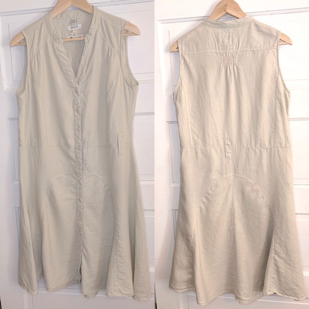 Malvin linen button up, sleeveless dress -Anthropologie, sz 10 No belt
